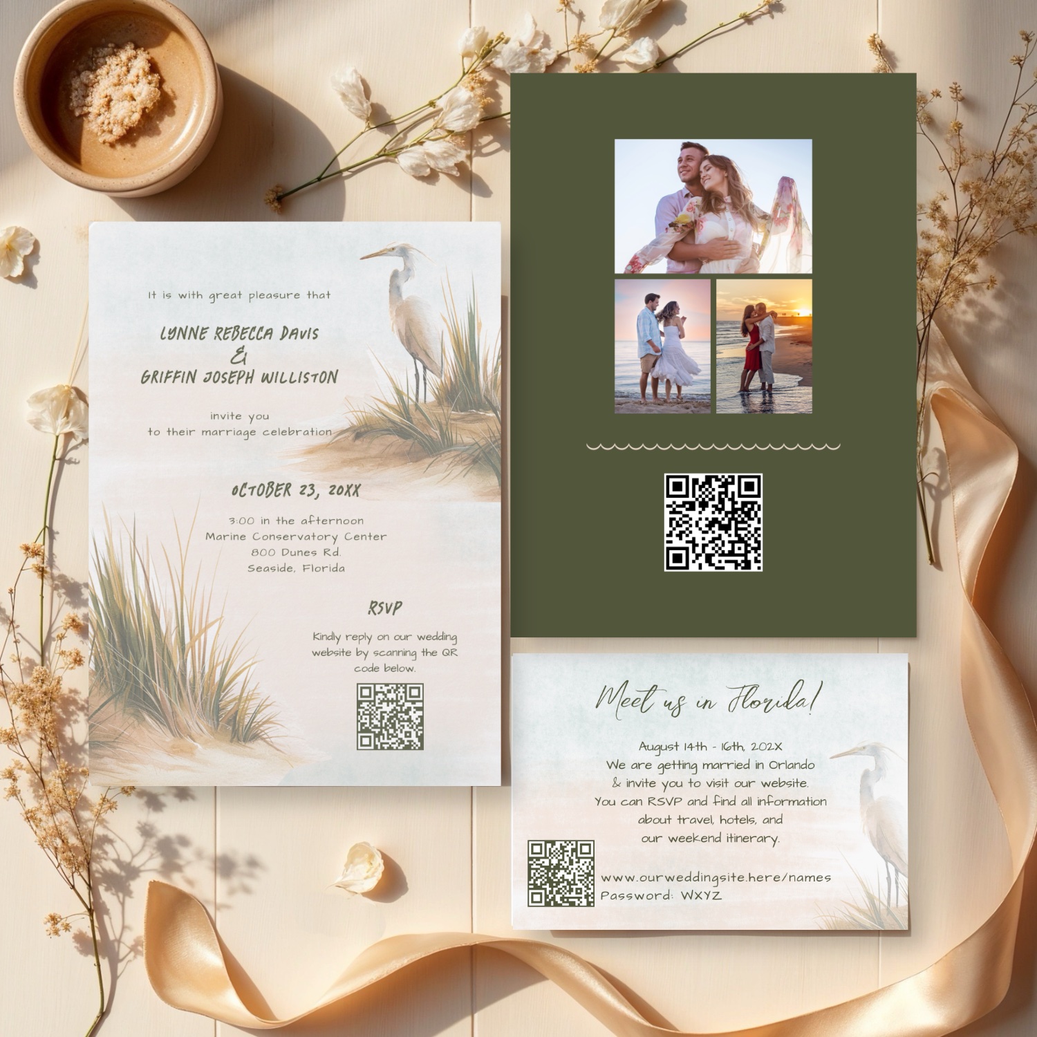 Coastal boho egret wedding suite