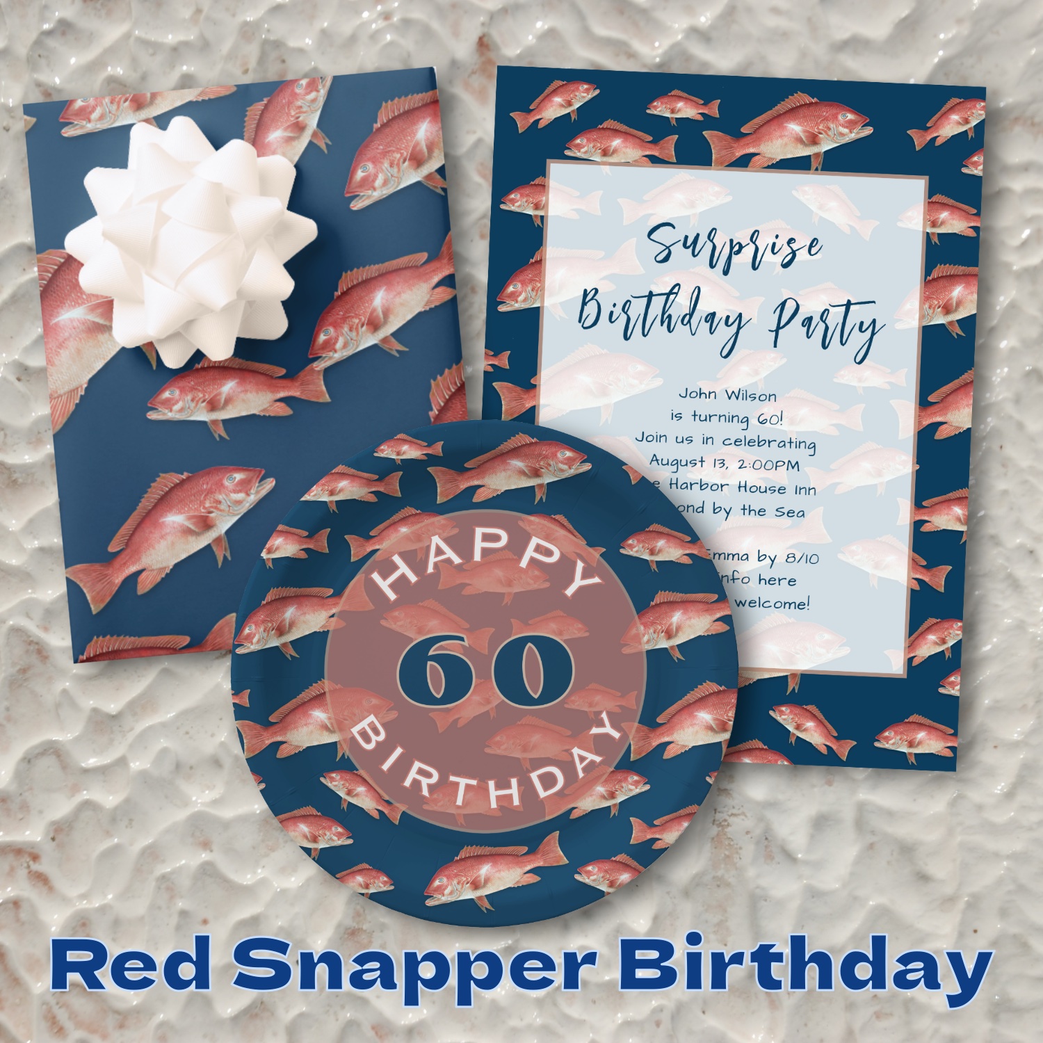 Fishing birthday party for him with red snapper fish design