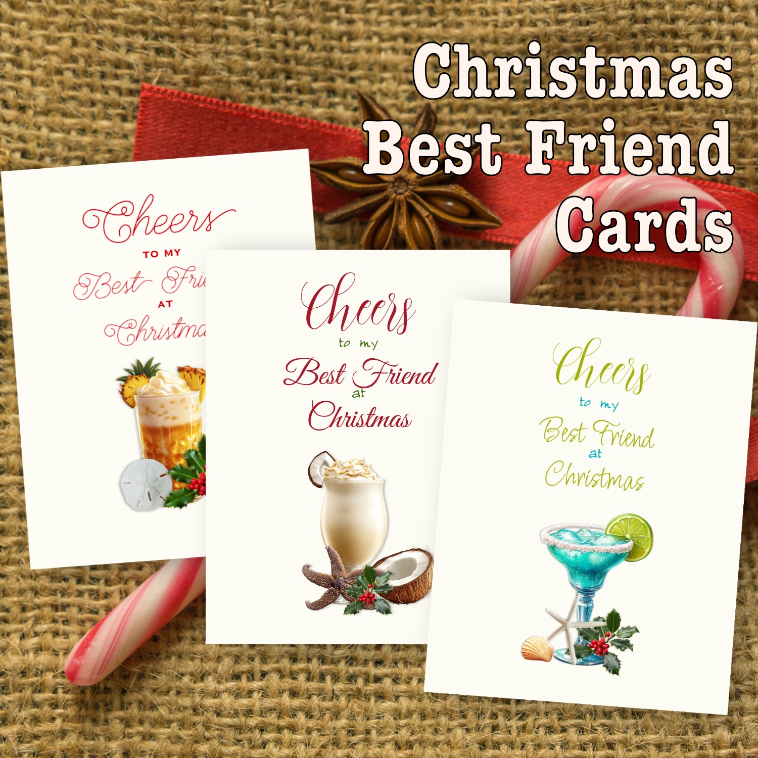 Best friends Christmas cards with cocktails
